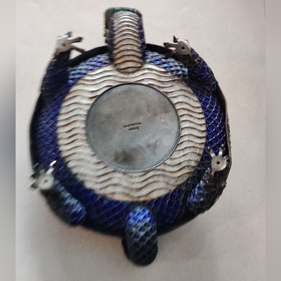 Chinese Export Dragon Ashtray Sterling Silver Enamel Jade Rim 332gr - Picture 10 of 16